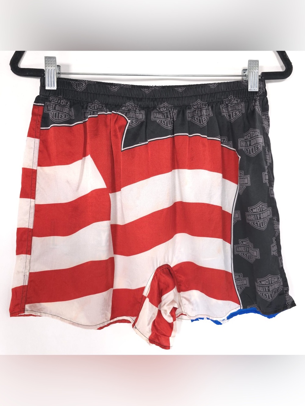 HARLEY DAVIDSON 100% SILK Red White Blue Eagle USA Flag Shorts Boxer Briefs RARE - Picture 7 of 8